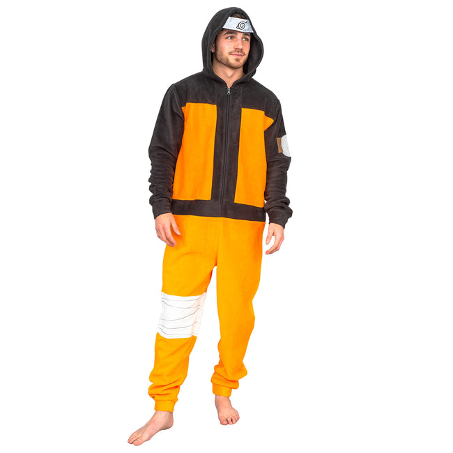 Ripple Junction Naruto Cosplay Halloween Costume Jumpsuit Pajamas with Hood for Unisex Adults Orange Hover Image