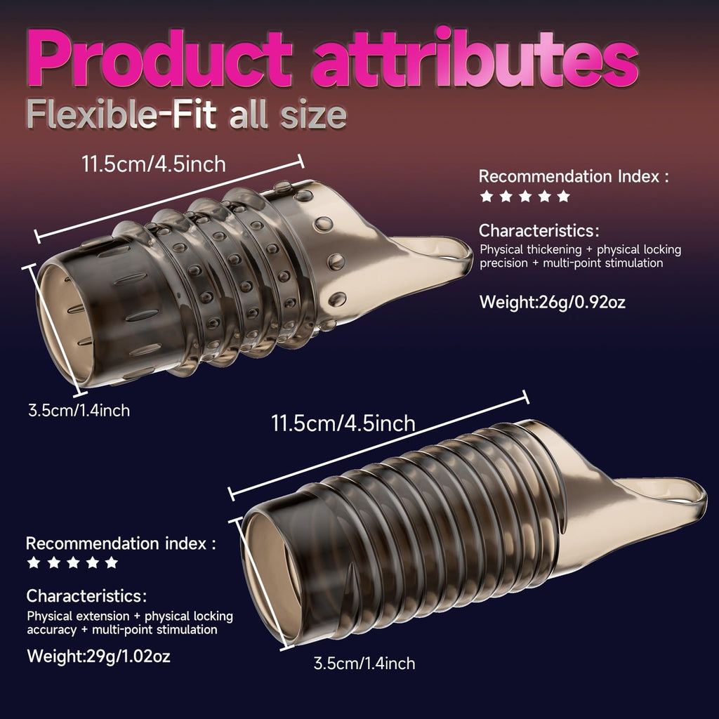 Cock Rings for Men, Reusable Penis Enlarge Sleeves Girth, Delay Ejaculation Stronger Erection Enhancement Sex Toys Silicone Penis Rings for Men - 2pcs - Transparent Black