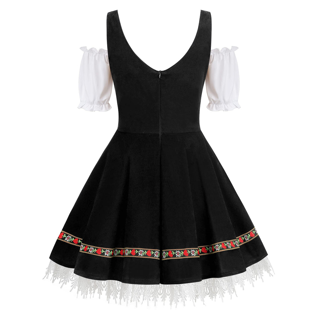 Colorful House Women's Oktoberfest Costume Adult Off-Shoulder Beer Maid Costume for Bavarian Carnival(Strapless Black,XL)