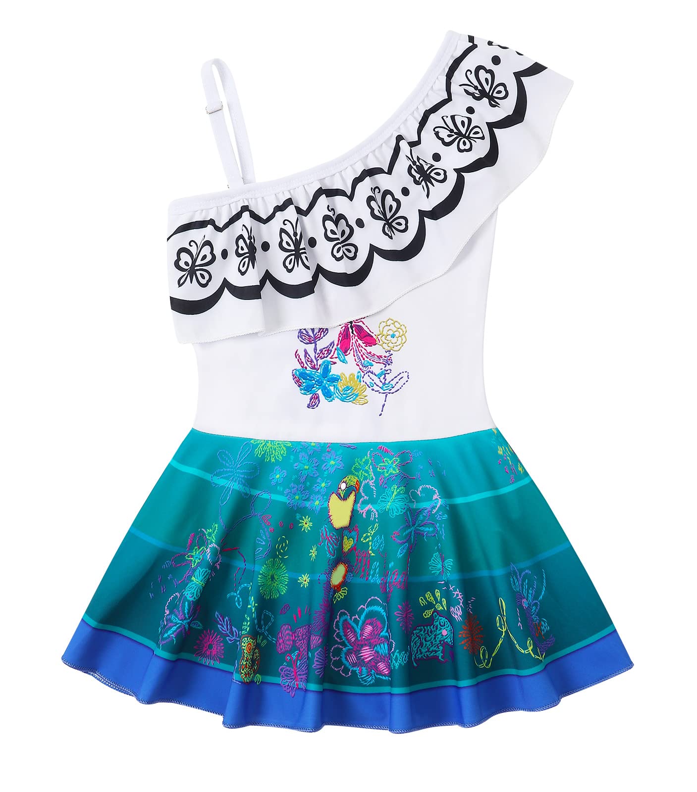 Jurebecia White Swimsuit for Girls Enacnto Bthing Suit Princess Adeventure Cosplay Role Play Kids One Piece Bikini One Shoulder Tankini Beach Swimming Pool Party Swimwear Size 12/10-11Years