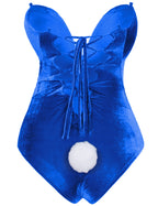 AiMiNa Anime Womens Bunny Girl Costume One Piece Bodysuit Halloween Cosplay Catsuit Bunny Headband Stockings Set(Blue XS)