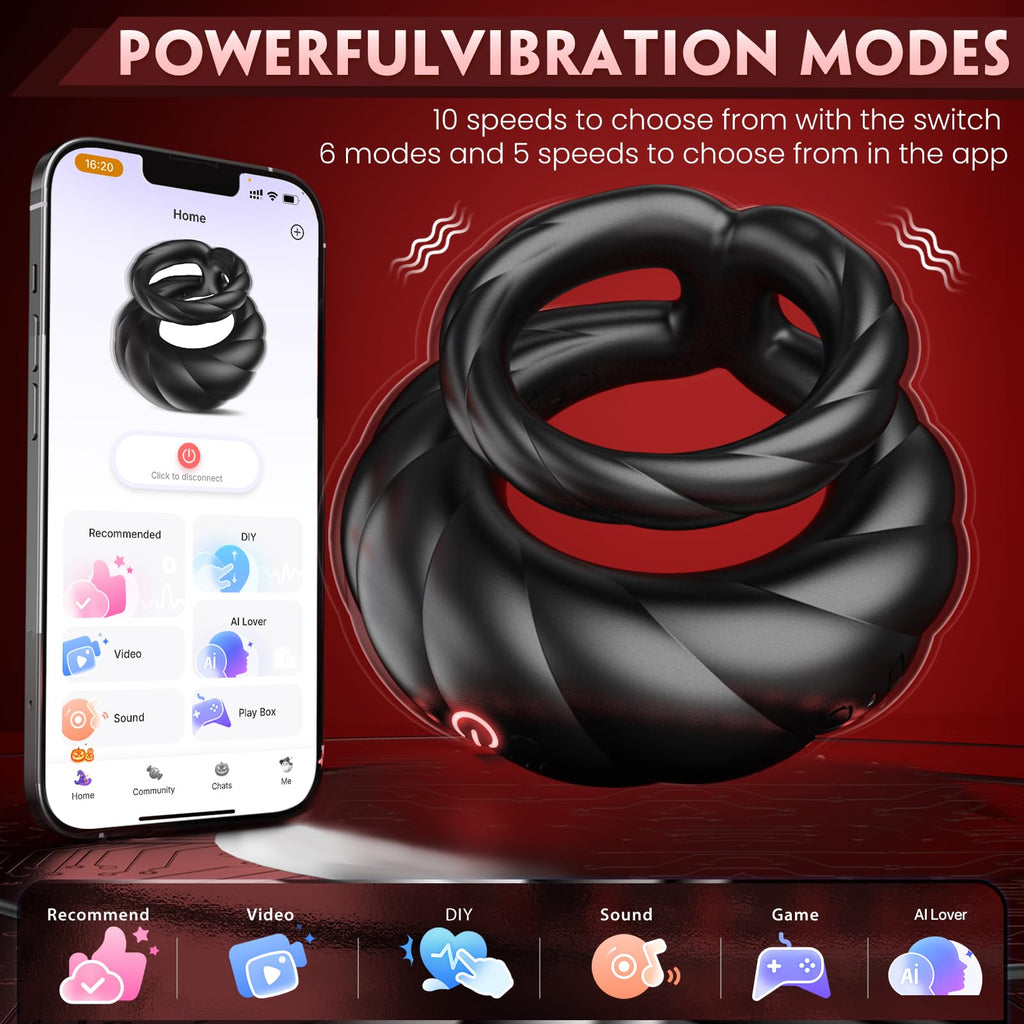 Vibrating Cock Ring Sex Toys for Men - Penis Ring Vibrator with 10 Vibrations, Adult Male Sex Toy for Longer Harder Stronger, Double Penis Vibrators Dildo, Couples Mens Male Adult Sex Toys S&M Whips