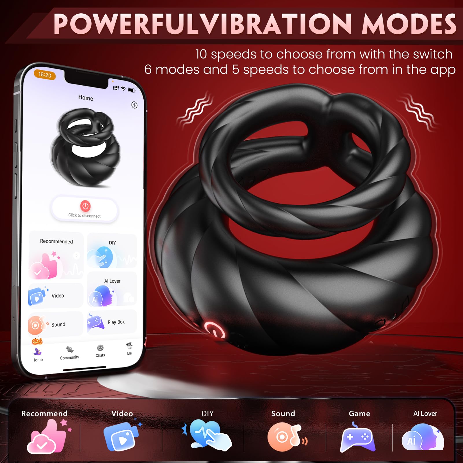 Vibrating Cock Ring Sex Toys for Men - Penis Ring Vibrator with 10 Vibrations, Adult Male Sex Toy for Longer Harder Stronger, Double Penis Vibrators Dildo, Couples Mens Male Adult Sex Toys S&M Whips