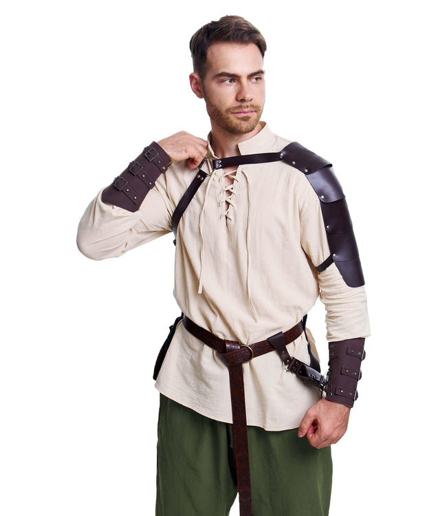 8 Pcs Men's Renaissance Costume Halloween Medieval Pirate Shirt Pant Viking Costume Accessories Set (Stylish Color, Large) Main Image