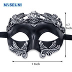 MYSEUNI Silver Masquerade Mask for Men - Greek Roman Venetian Half Face Mask for Mardi Gras Costumes Prom Halloween Masked Ball Cosplay Party