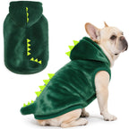 Idepet Dog Halloween Dinosaur Costume,Cute Cosplay Outfit for Small Dogs Fleece Winter Puppy Hoodie Warm Sweater Vest Coat Apparel for Pet Cat Chihuahua Bulldog Pug Yorkie(Small)