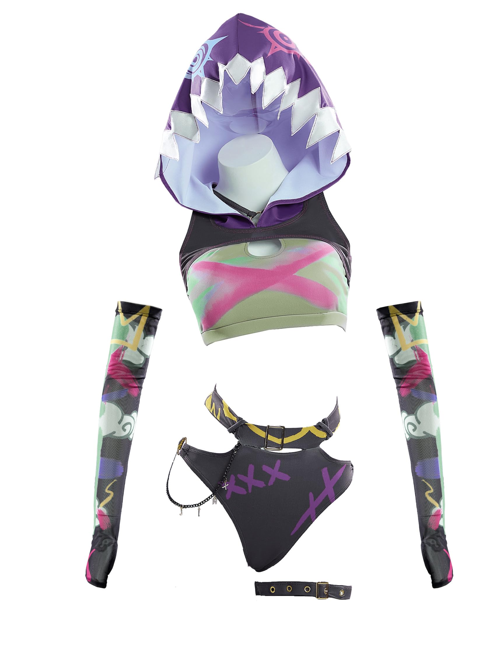 haikyuu Women Gothic Swimsuit Goth Bikini Set Cosplay Bathing Suit Halter with Hood and Sleeves (US, Alpha, X-Large, Regular, Regular, Standard, Multicolored)