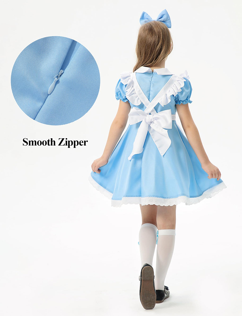 Maid Apron French Dress Set for Kid Girls Colonial Pioneer Dresses Halloween Blue White Pilgrim Maid Outfit with Headband 3Pcs