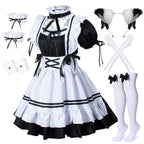 Wannsee Anime French Maid Apron Lolita Fancy Dress Cosplay Costume Furry Cat Ear Gloves Socks set(XL)