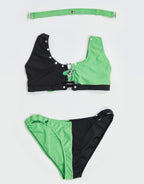 MEOWCOS Black and Green Buckle Decoration Two-Piece Swimsuit