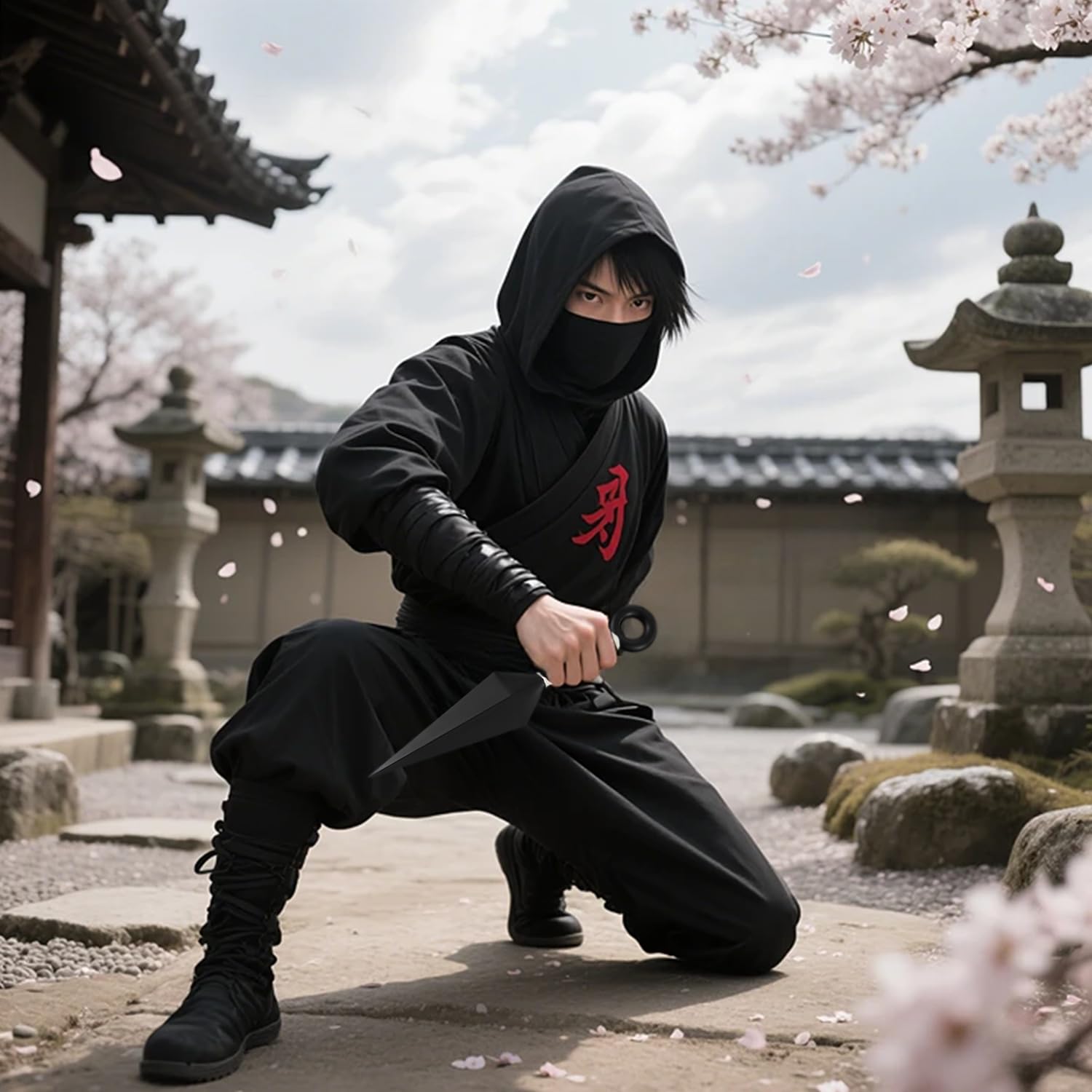 OOHGLITZ 11-Piece Anime Ninja Cosplay Kit, Ninja Kunai (10.2"+5.1"), Shuriken Ninja Stars (3.5") Set with Pouch for Anime Fans, Ninja& Martial Arts Props Black