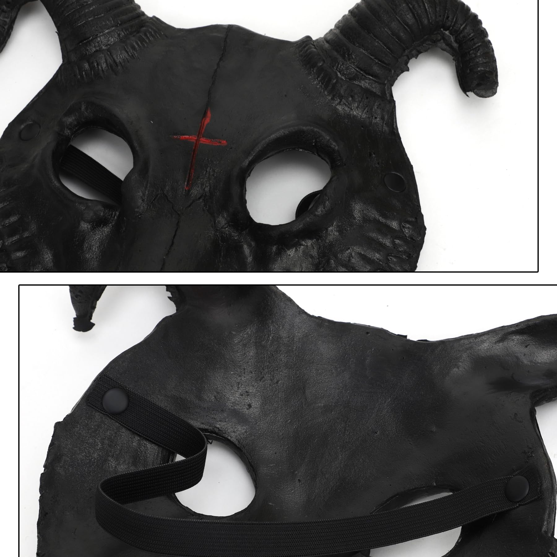 PURFUN Black Goat Head Skull Mask Ram Horns Animal Skull Costume Mask Horror Demon Devil Evil Mask Cosplay Halloween Mardi Gras Full Face Mask Creepy Party Decoration Prop