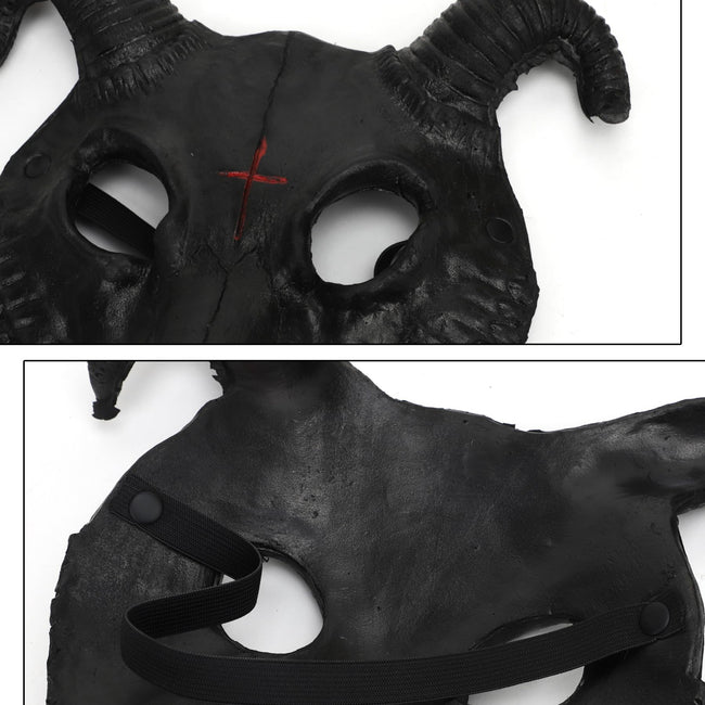 PURFUN Black Goat Head Skull Mask Ram Horns Animal Skull Costume Mask Horror Demon Devil Evil Mask Cosplay Halloween Mardi Gras Full Face Mask Creepy Party Decoration Prop Main Image