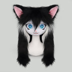 SMILETERNIT Animal Head Cat Fursuit Cut Mask Halloween Masquerade Cosplay Costume Props Blackwhite