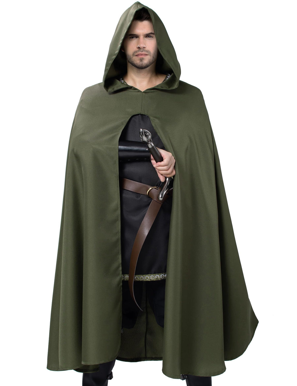 Yuriko Medieval Renaissance Cloak With Hood - Vintage Cape Cosplay Robe Halloween Costume (Green S)