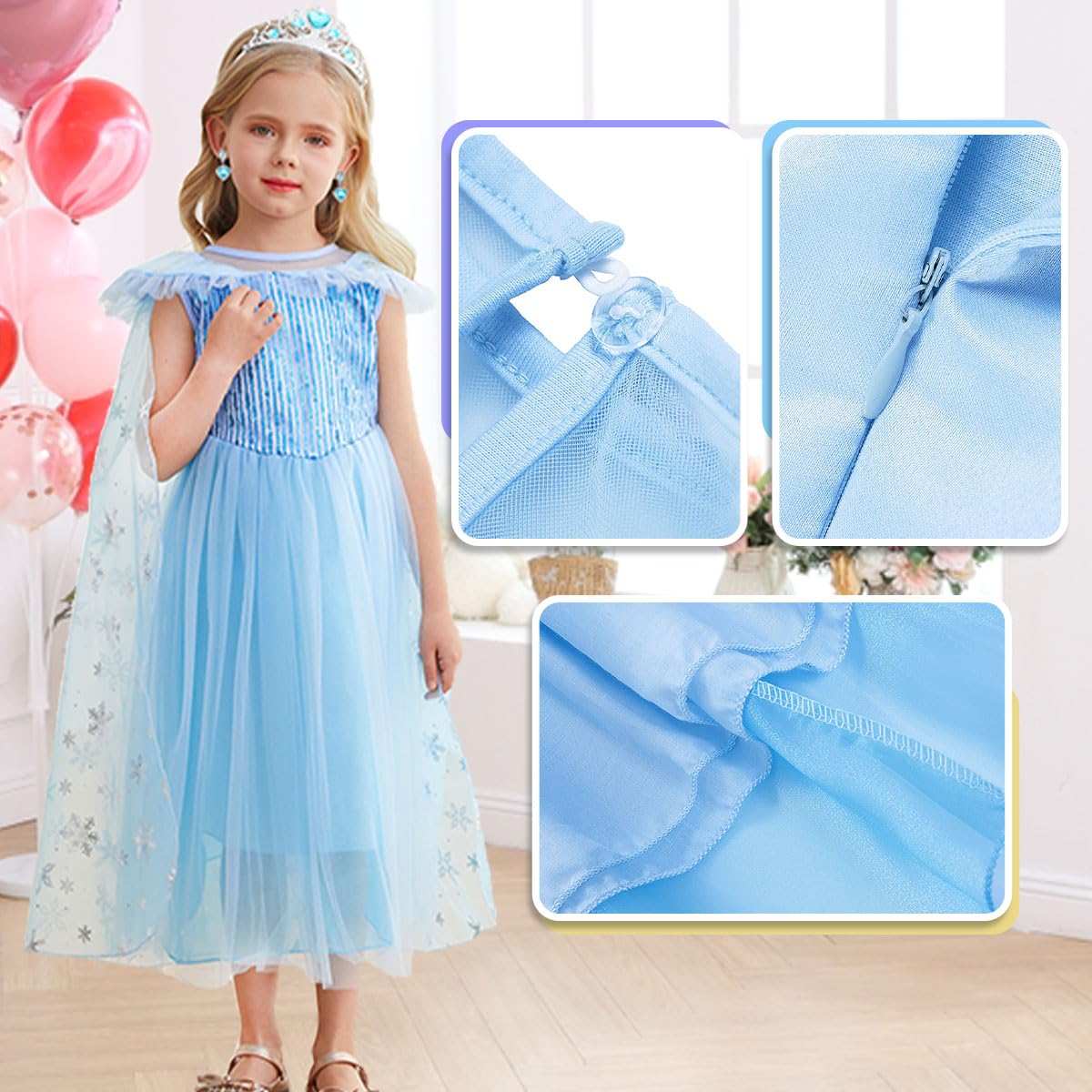 iTVTi Little Girl Princess Dress Halloween Carnival Cosplay Costume with Accessories Blue, 3-4 Years (Tag 110)