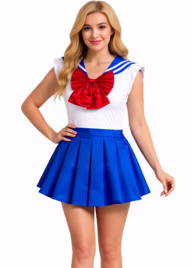 Sinkawa Jackets Sailor Anime Outfit School Uniform Onesie Romper With Pleated Skirt Cosplay Costume For Women Girls-XL Hover Image