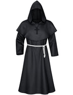 TOKYO REVENGERS Medieval Renaissance Monk Friar Priest Wizard Cloak Hooded Robe Cosplay Belt Necklace Set(Black L)