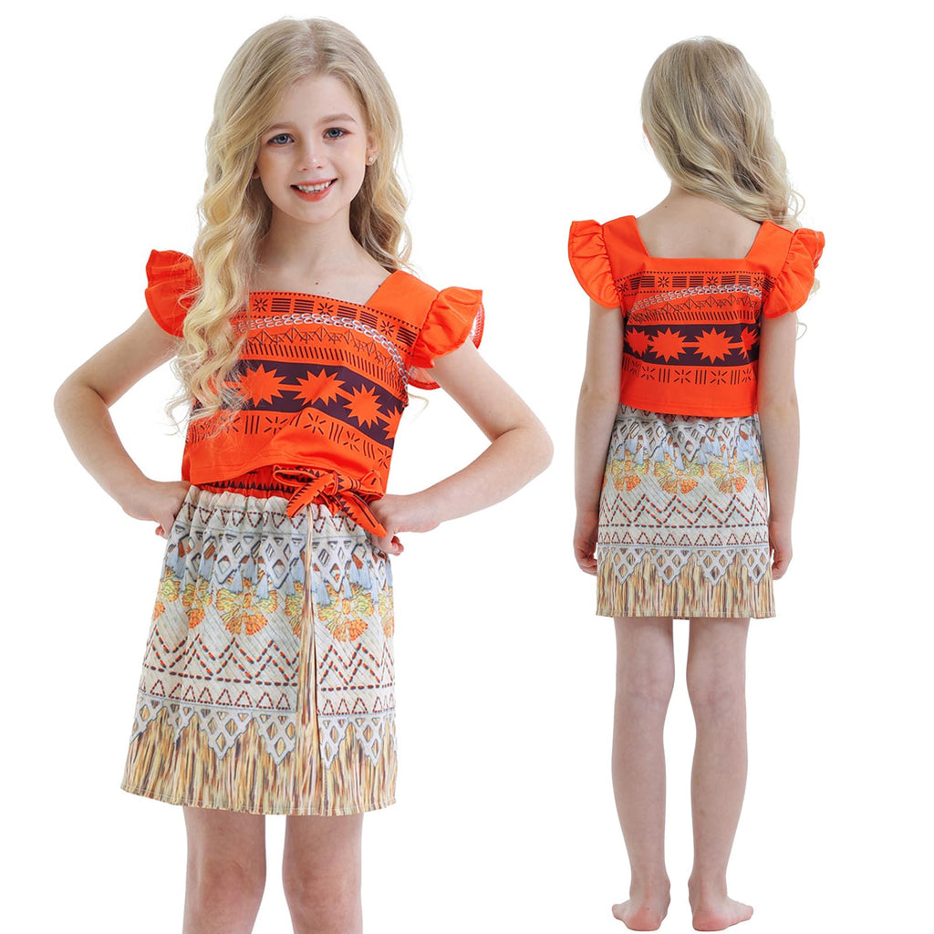 AmzBarley Halloween Dress up Toddler Girls Princess Costume Fancy Party Cosplay Outfit Little Kids Holiday Skirt Sets with Necklace and Flower Headband Orange Size 3T(2-3Years)