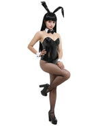 Cosplay.fm Women's Bunny Girl One Piece Bodysuit Japanese Style Bunny Cosplay Costume with Headdress and Bow Accessory (XL, Rainbow reflective black)