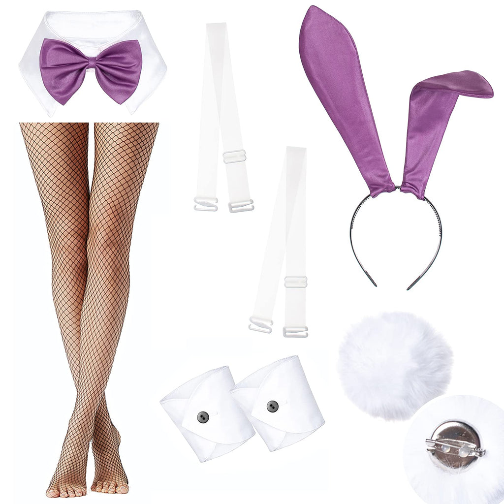 Womens Bunny Costume Girl Bodysuit Anime Role Costume senpai Cosplay Bodysuit One Piece stockings set（Purple L