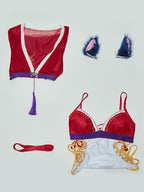 haikyuu Women Anime One Piece Swimsuit Cross Straps Cosplay Bathing Suit with Chiffon Cover-up and Ears (US, Alpha, Small, Regular, Regular, Standard, red)