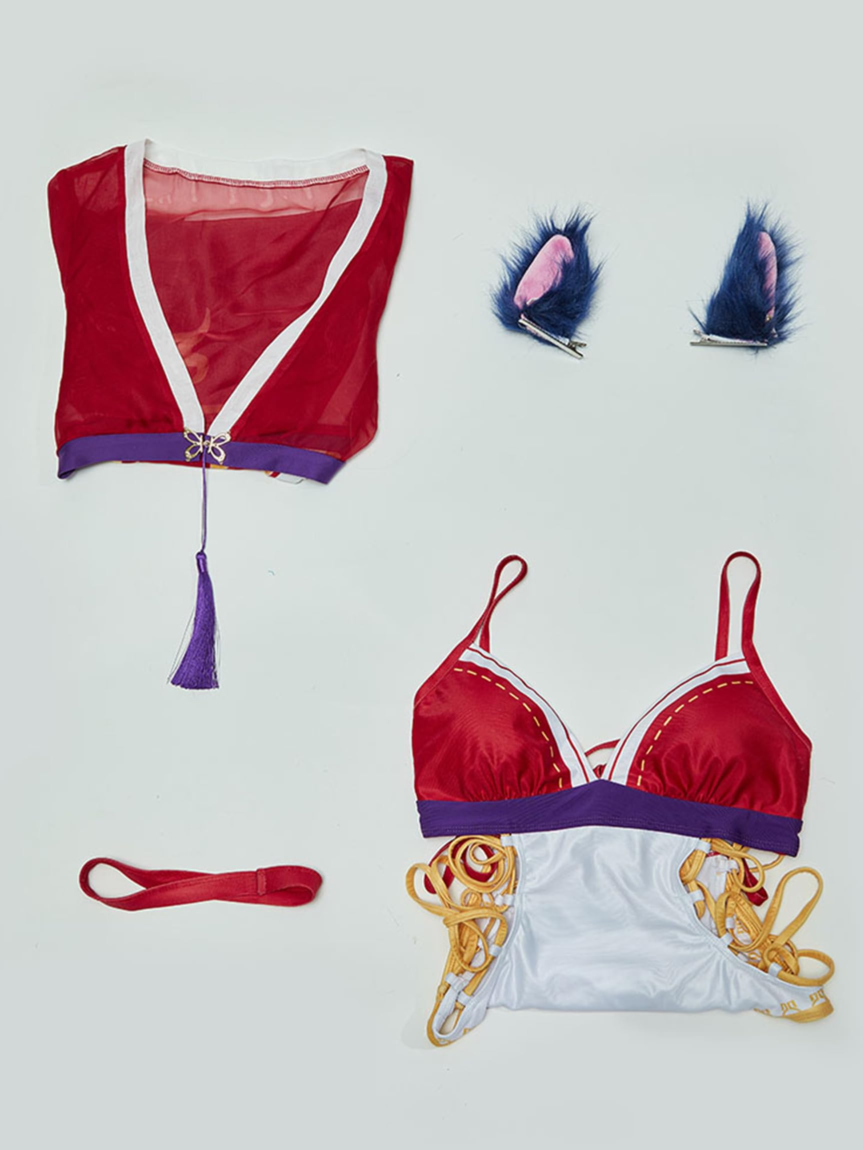 haikyuu Women Anime One Piece Swimsuit Cross Straps Cosplay Bathing Suit with Chiffon Cover-up and Ears (US, Alpha, Small, Regular, Regular, Standard, red)