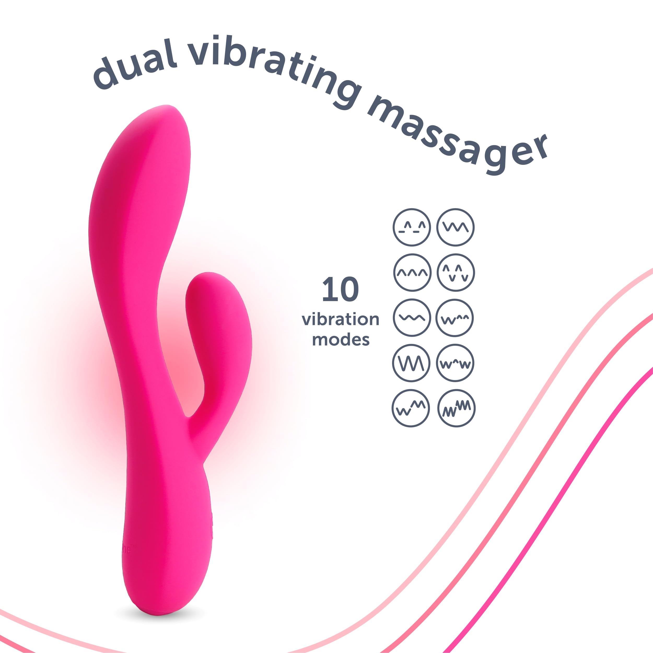plusOne Dual Rabbit Vibrator Personal Massager, 10 Vibration Settings, Body-Safe Silicone, Waterproof, USB Rechargeable, Sex Toy for Women and Men