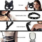 BADALU Cat woman Costume Accessories for Women - Halloween Mask, Gloves, Punk Belt &Necklace Outfit Set gothic clothes for women Masquerade Cat Face Mask for Night Club & Cosplay