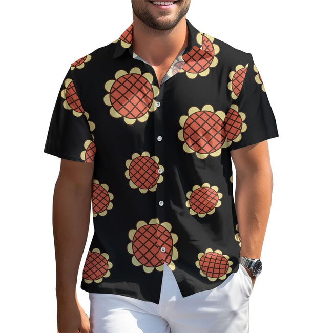 99TIMORO Anime Movie Short Sleeve Shirt, Manga Character Hawaiian Button Down Top, Sunflower Color, Large Hover Image