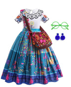 DYJJKM Mirabel Costume for Girls Magic Family Dress Cosplay Princess Halloween Party Outfit (Blue, 5-6 Year)