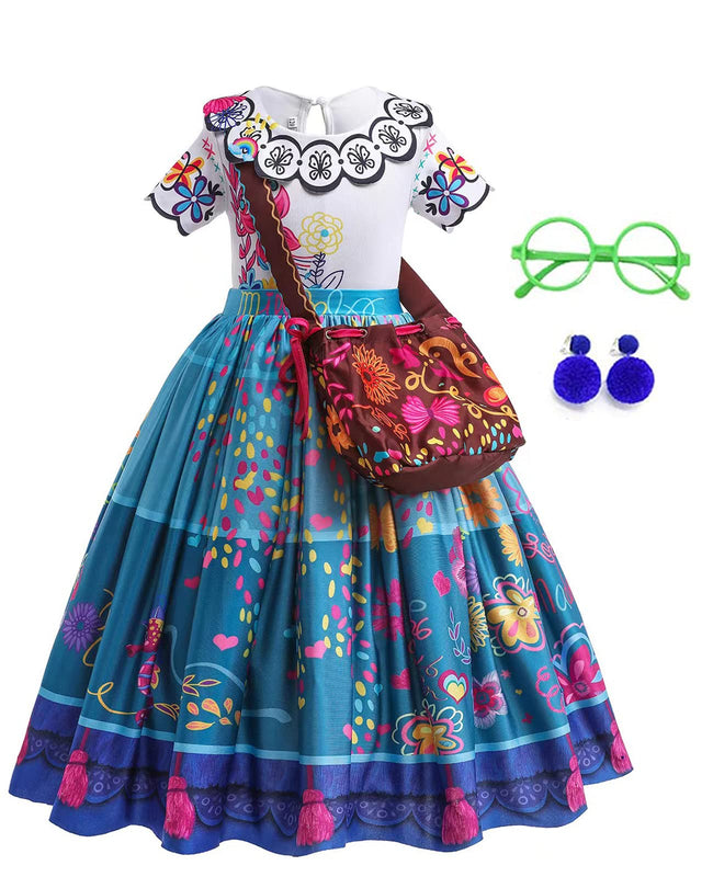 DYJJKM Mirabel Costume for Girls Magic Family Dress Cosplay Princess Halloween Party Outfit (Blue, 5-6 Year) Hover Image