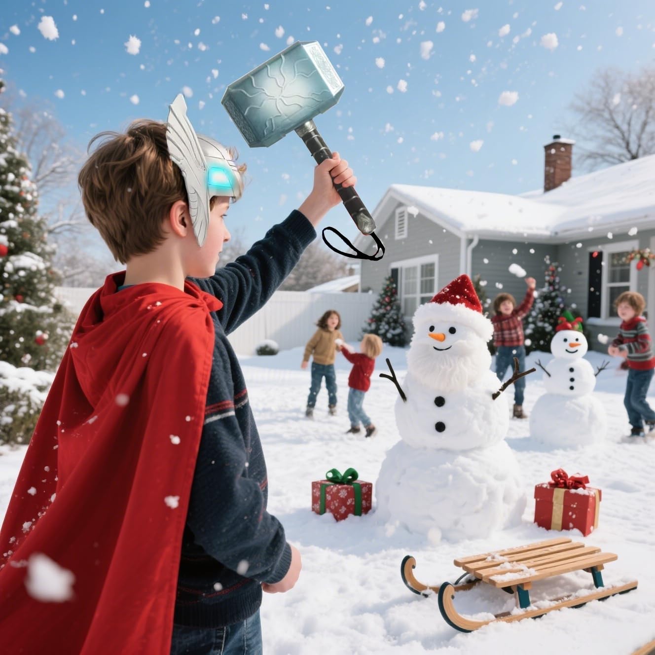 Lobcssud Children's Hero Character Toys Hammers and LED Light Mask Cape Children's Role-Playing Costumes Gifts for Children