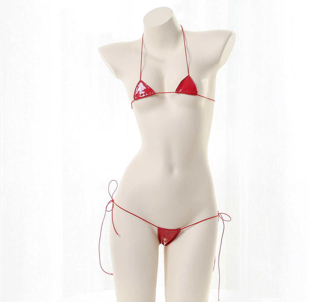 JasmyGirls Leather Micro Bikini Extreme Anime Lingerie Sexy Cosplay Outfit Japanese Bra Panty Set Two Piece Thong Swimsuit