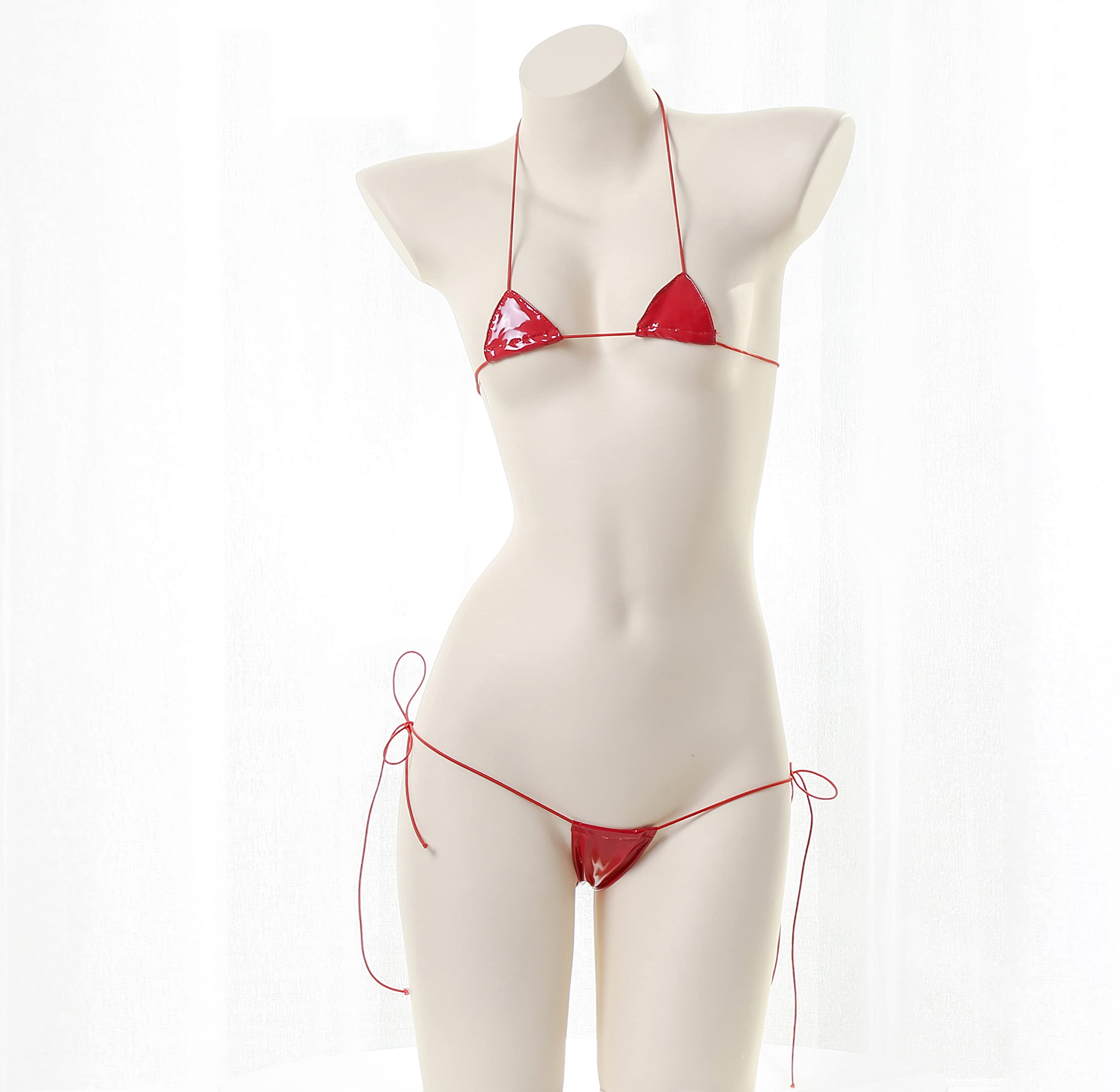 JasmyGirls Leather Micro Bikini Extreme Anime Lingerie Sexy Cosplay Outfit Japanese Bra Panty Set Two Piece Thong Swimsuit