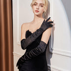 Lansian Long Black Opera Party Gloves for Women 1920s 20s Satin Gloves Elbow Length Bridal Evening Dress Costumes, 21''