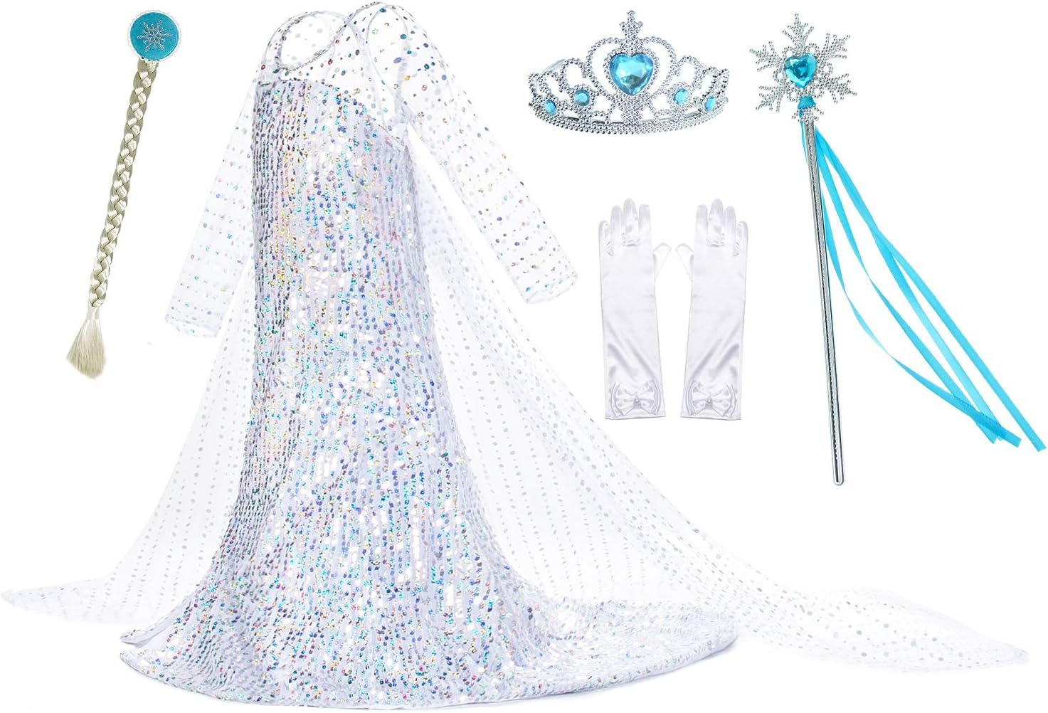 Luxury Princess Dress Costumes with Shining Long Cape Girls Birthday Party