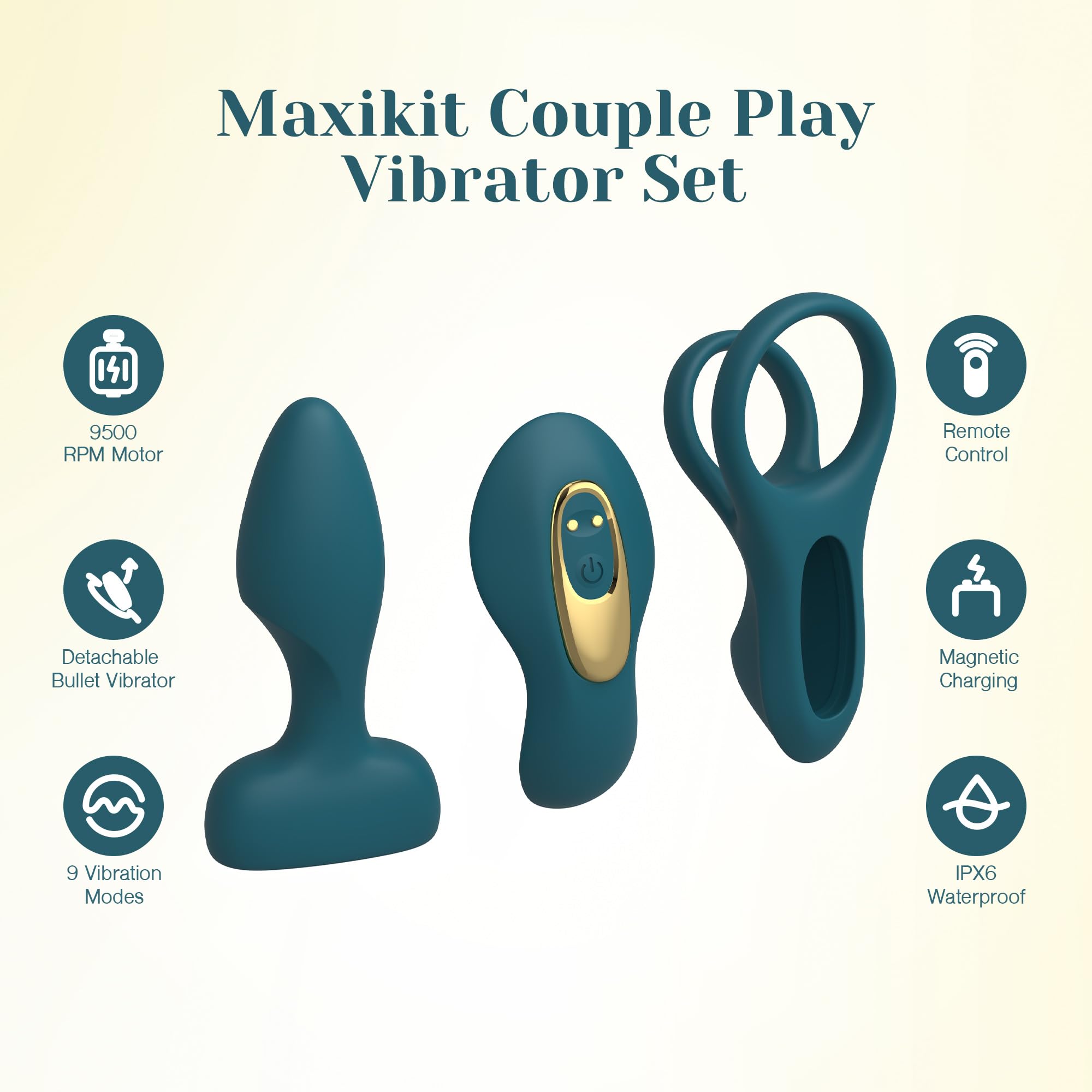 Tracy's Dog Vibrator Kit for Couples, Removable Vibrating Bullet with 3 Silicone Attachments (Cock Ring, Wearable Panty, Butt Plug Sleeve) — Remote Control Adult Sex Toys for Women & Partner Play