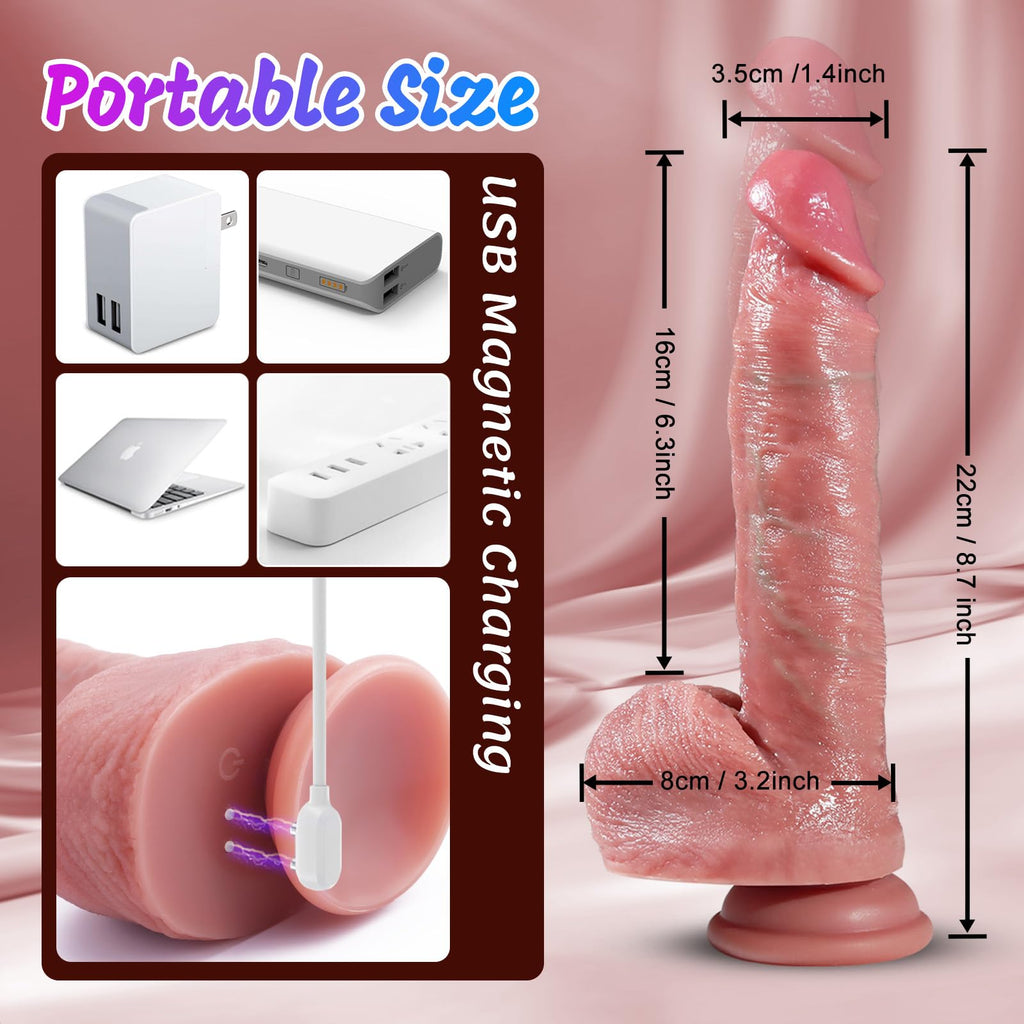Thrusting Dildo Vibrator Sex Toys - Adult Toys Realistic Silicone Suction Cup Dildo with 7 Thrusting & 7 Vibrating for G-Spot Anal Stimulation, Strapless Strap-On Dildos Sex Toys & Games for Women