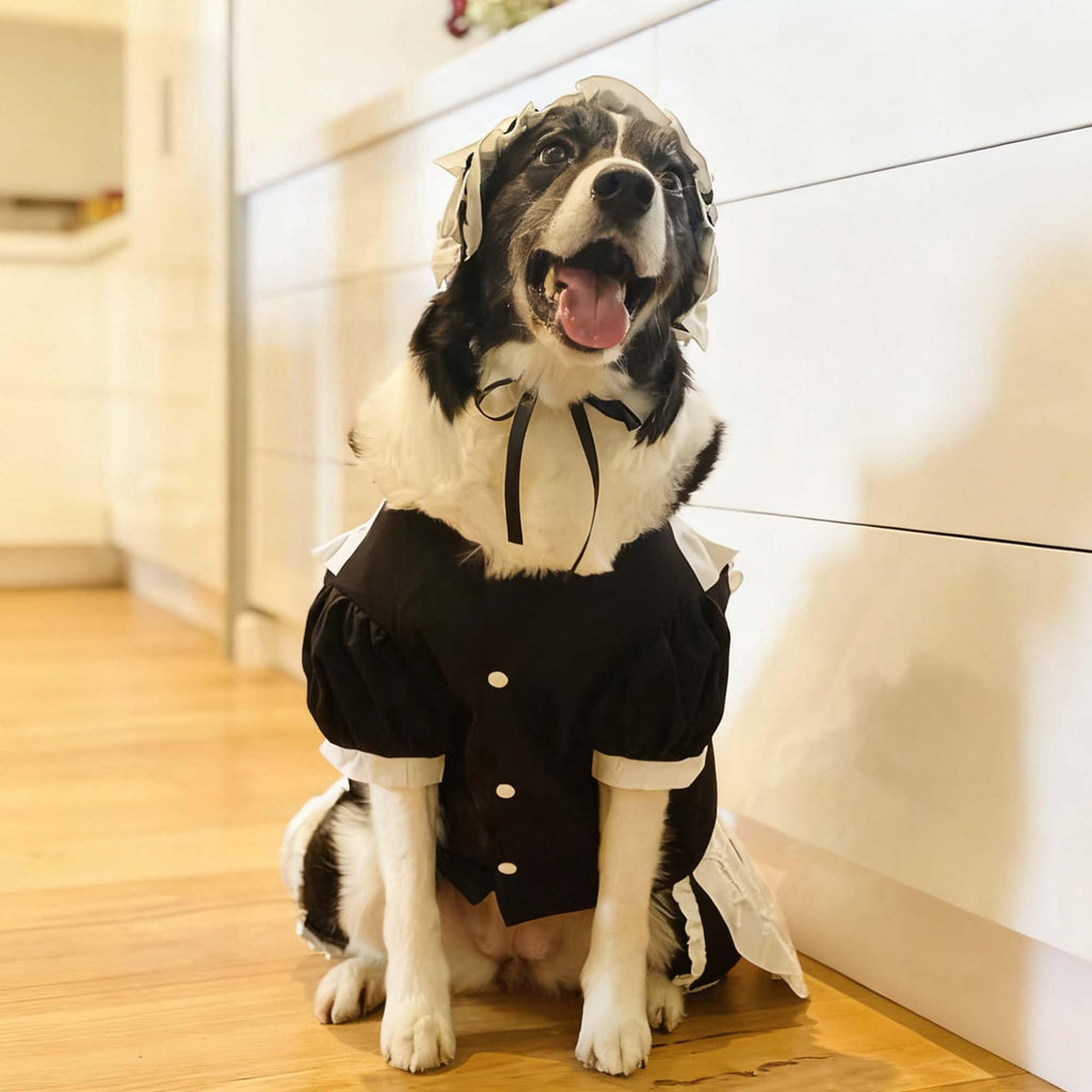 FLAdorepet Large Dog Dress Maid Costume with Headband,Halloween Lolita Costume Outfits for Extra Large Breed Dogs Girl,Puppy Christmas Holiday Wedding Princess Dress (Black, Large(Fit 40-50LBS))