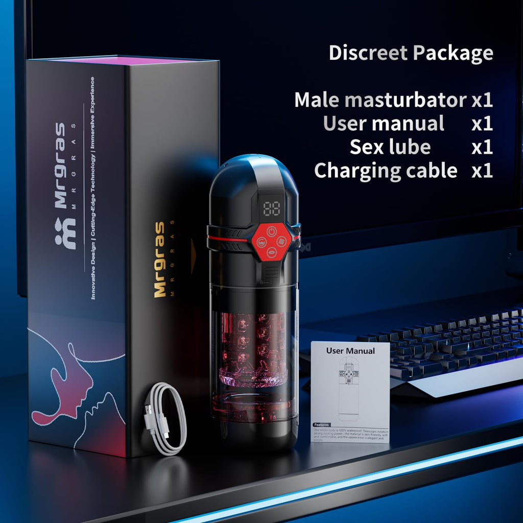 Mrgras Male Masturbator Penis Pump - Male Sex Toys for Men with Upgrade 12 S Vacuum Pump & 7 Thrusting Rotating Vibrating Sucking Licking LCD Adult Toys Mens Sex Toys Pocket Pussy Pumps & Enlargers