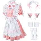 Kids French Maid Costume Maid Apron Fancy Dress Halloween Outfit Cosplay Costume Accessories Set(PK 150) Pink