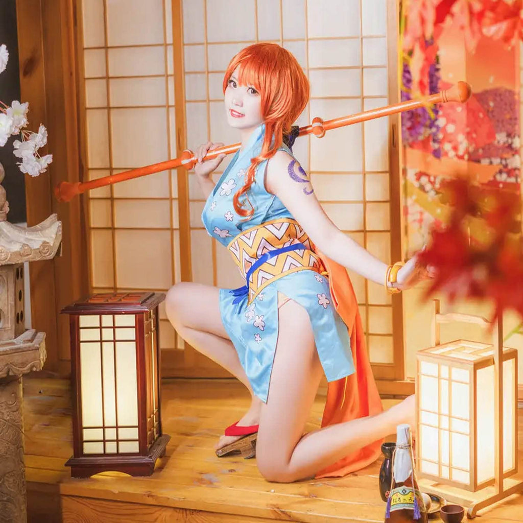 bbganlian Anime Character Wano Country Nami Cosplay Costume Outfit Role Play Uniform Wig Full Set Halloween Dress Up Suit (S)