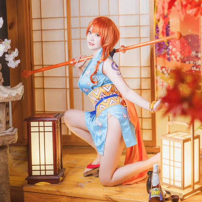 bbganlian Anime Character Wano Country Nami Cosplay Costume Outfit Role Play Uniform Wig Full Set Halloween Dress Up Suit (S) Main Image