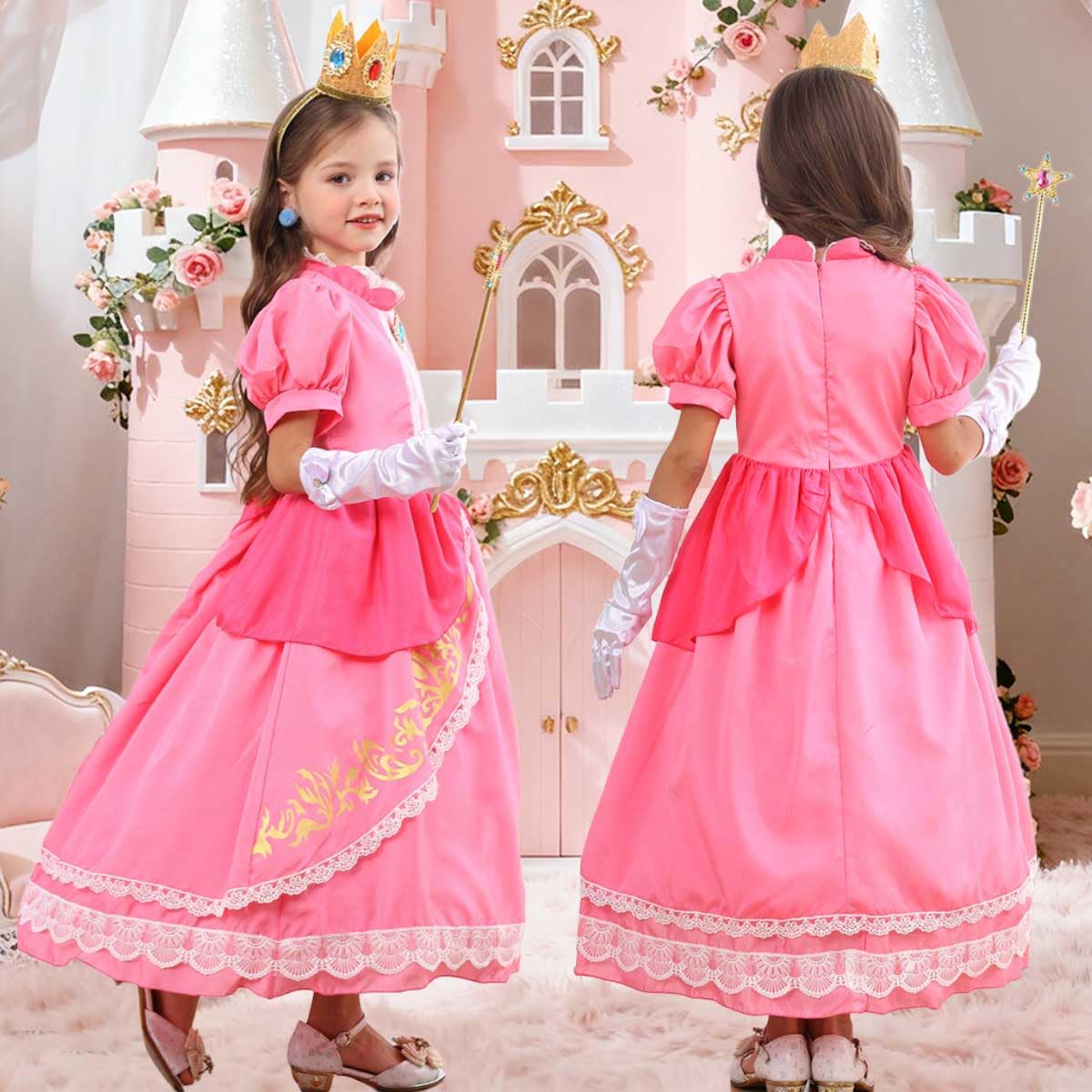 Luzlen Pink Costume for Girls Kids Dress Up Halloween Carnival Cosplay Party Outfit, Pink, 5-6 Years(Label 120)