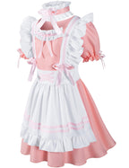 Kids French Maid Costume Maid Apron Fancy Dress Halloween Outfit Cosplay Costume Accessories Set(PK 150) Pink