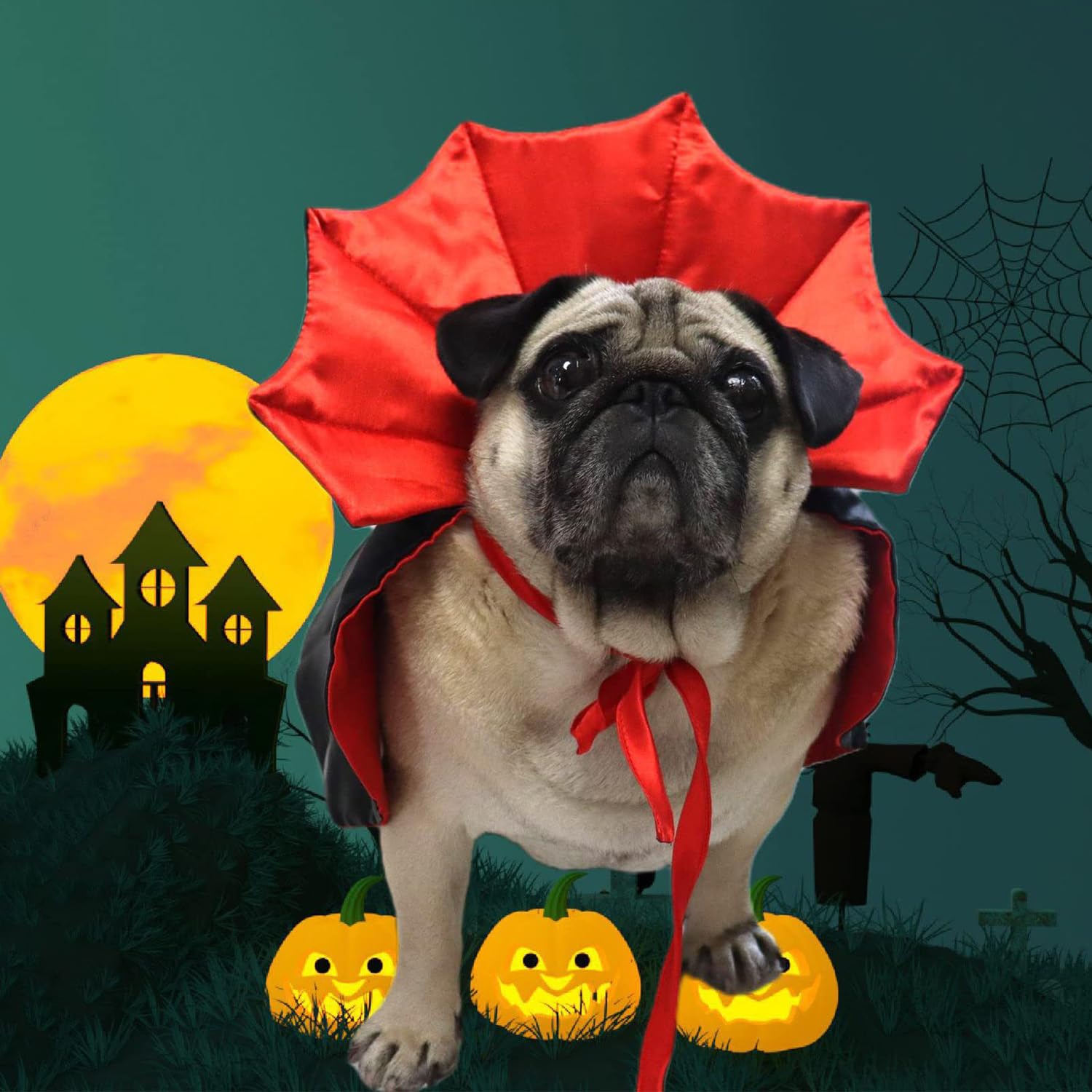 QIYADIN Pet Halloween Vampire Baron Cloak, Festival Cosplay Robe, Pet Halloween Costume Clothes Suit for Medium and Large Cats and Dogs