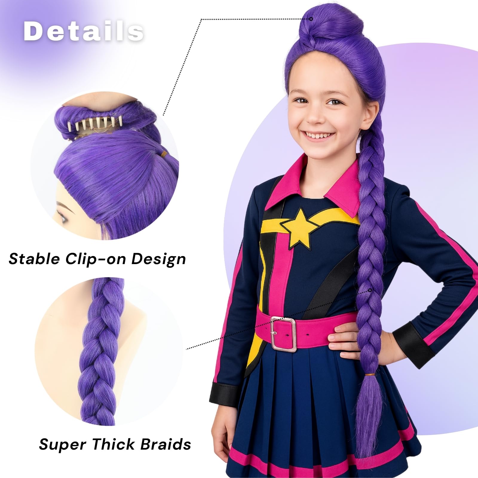morvally 33.5 Inches Purple Long Braided Ponytail Wig - Anime Cosplay Wigs for Halloween Costume Party (Purple)