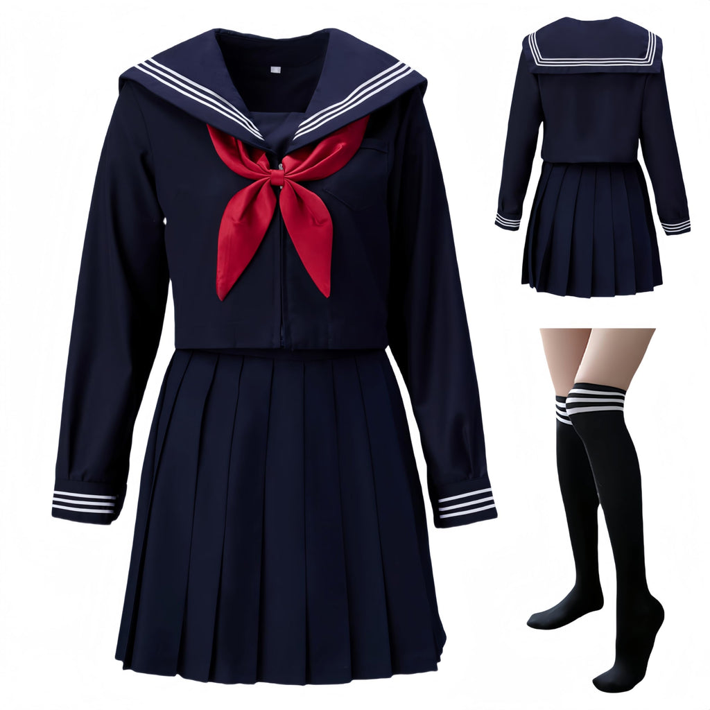 tsavnpk Japanese-style Sailor Uniform sailor suit Classic Japanese School Girls Sailor Dress Shirts Uniform Anime Cosplay Costumes with Socks set navy blue cosplay photography school uniform