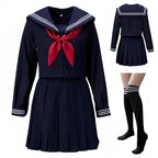 tsavnpk Japanese-style Sailor Uniform sailor suit Classic Japanese School Girls Sailor Dress Shirts Uniform Anime Cosplay Costumes with Socks set navy blue cosplay photography school uniform